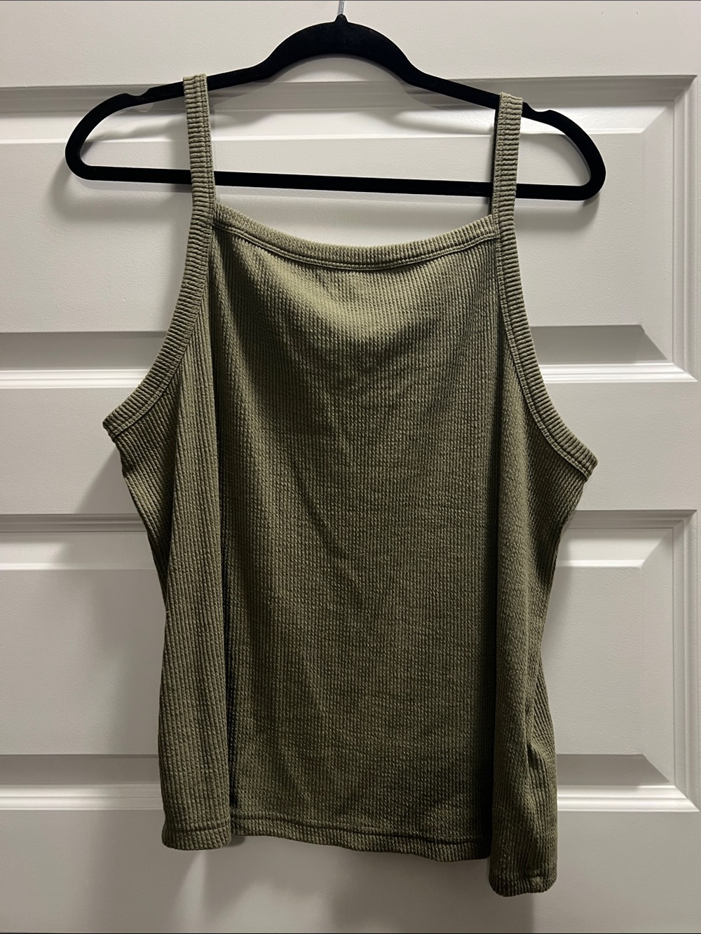 Ribbed Olive Green Tank Top with Slim Straps